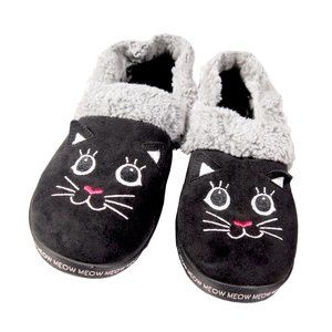 Bob's Meow Slippers, Women's Size 9, Black/Gray, Faux Fur w/ Memory Foam
